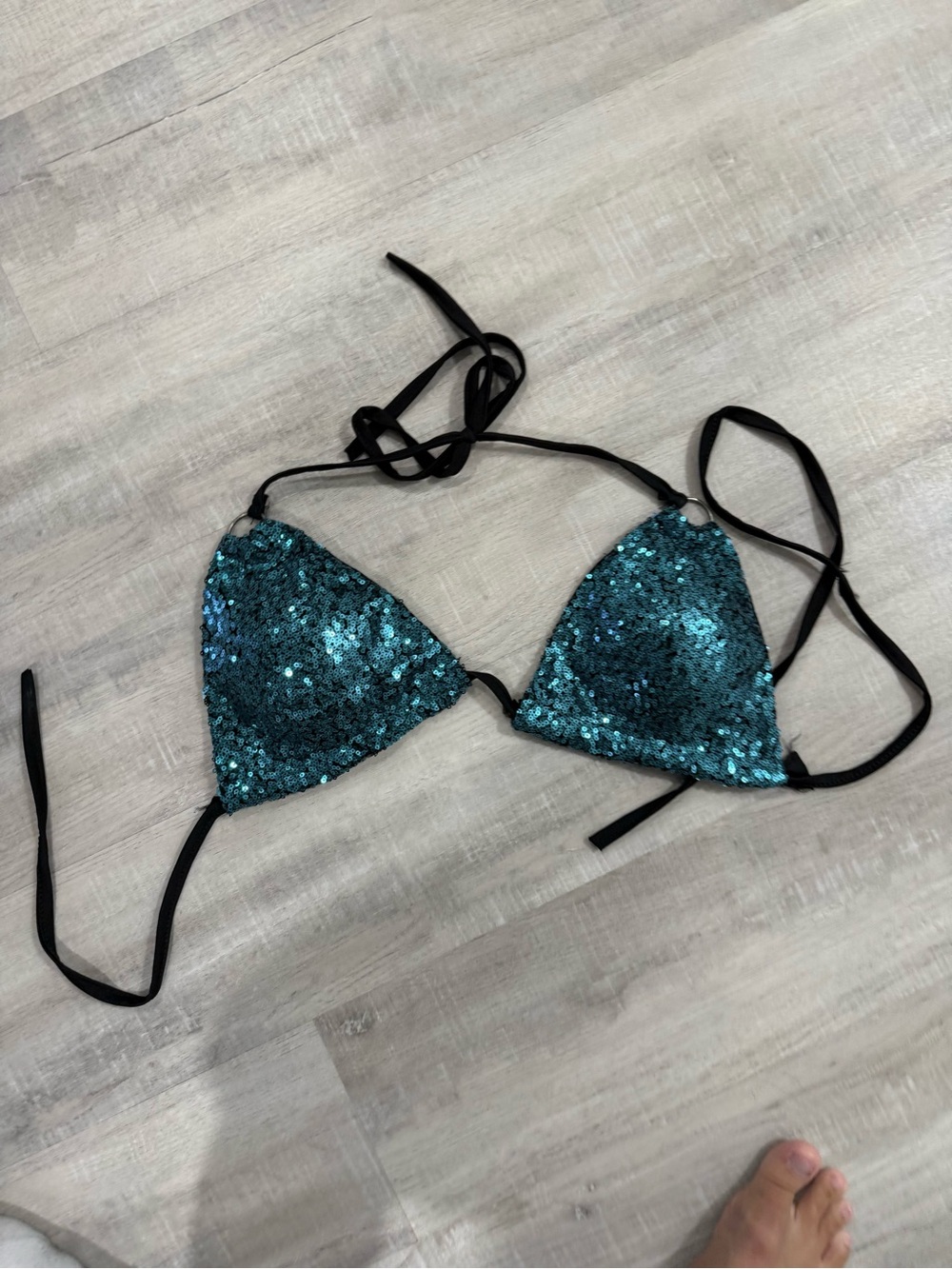 Sequin Triangle Bikini Top - Teal Sparkle